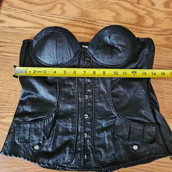 Black Faux Leather Corset Sleeveless Crop Top By Oh Yes Size M - Picture 6 of 7